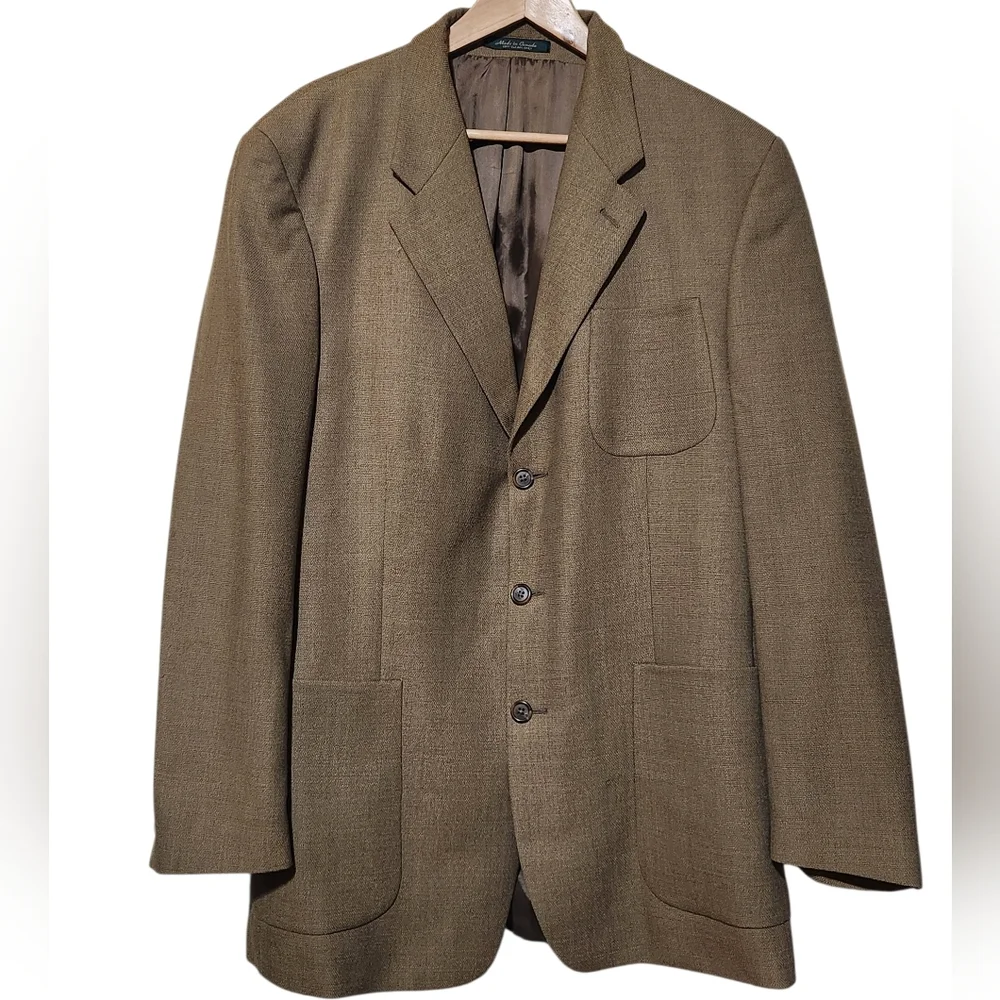 Vintage Kasper 100% Wool Tan Sport Coat Blazer Men's 42L